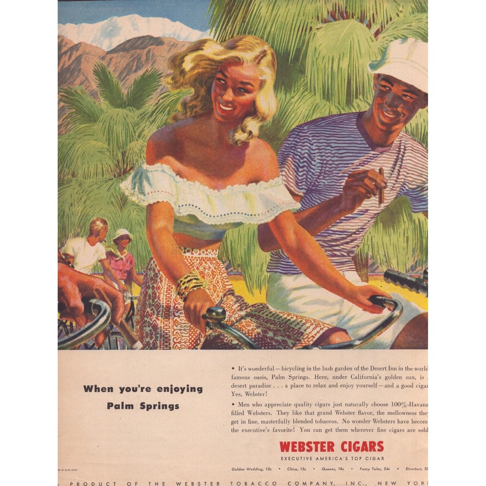 Vintage Webster Cigars Palm Springs Bicycling Magazine Print Ad Desert Inn Art - Picture 1 of 1